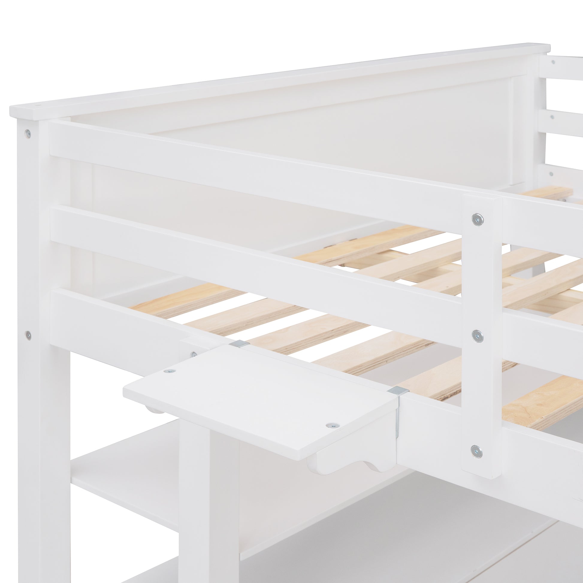 Full Size Loft Bed With Drawers And Desk, Wooden Loft Bed With Shelves White Old Sku:Lt001529Aak White Solid Wood