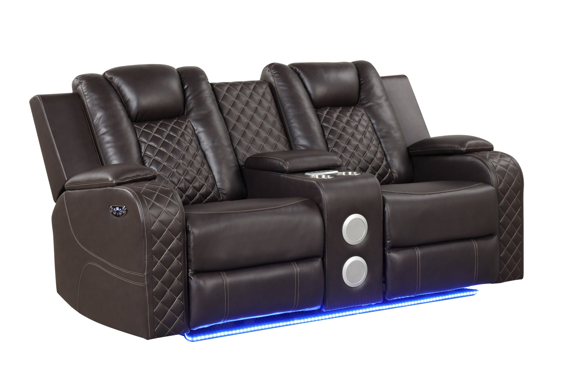 Benz Led & Power Reclining 2 Pc Set Made With Faux Leather In Brown Brown Faux Leather Metal Primary Living Space Medium Soft Cushion Back Contemporary,Modern Solid Wood Mdf Faux Leather 5 Seat