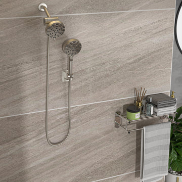 Multi Function Dual Shower Head Shower System With 4.7" Rain Showerhead, 8 Function Hand Shower, Brushed Nickel Brushed Nickel Plastic