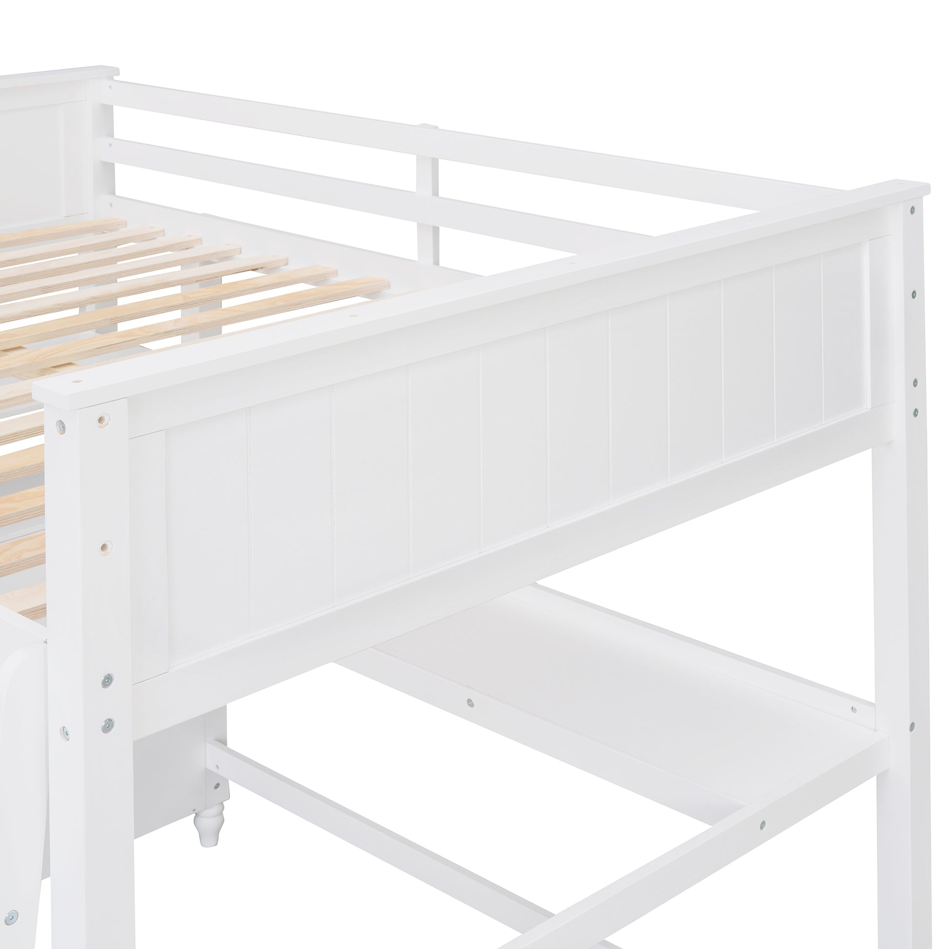 Full Size Loft Bed With Drawers And Desk, Wooden Loft Bed With Shelves White Old Sku:Lt001529Aak White Solid Wood