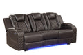 Benz Led & Power Reclining Sofa Made With Faux Leather In Brown Brown Faux Leather Metal Primary Living Space Medium Soft Cushion Back Heavy Duty Contemporary,Modern Solid Wood Mdf Faux Leather 3 Seat