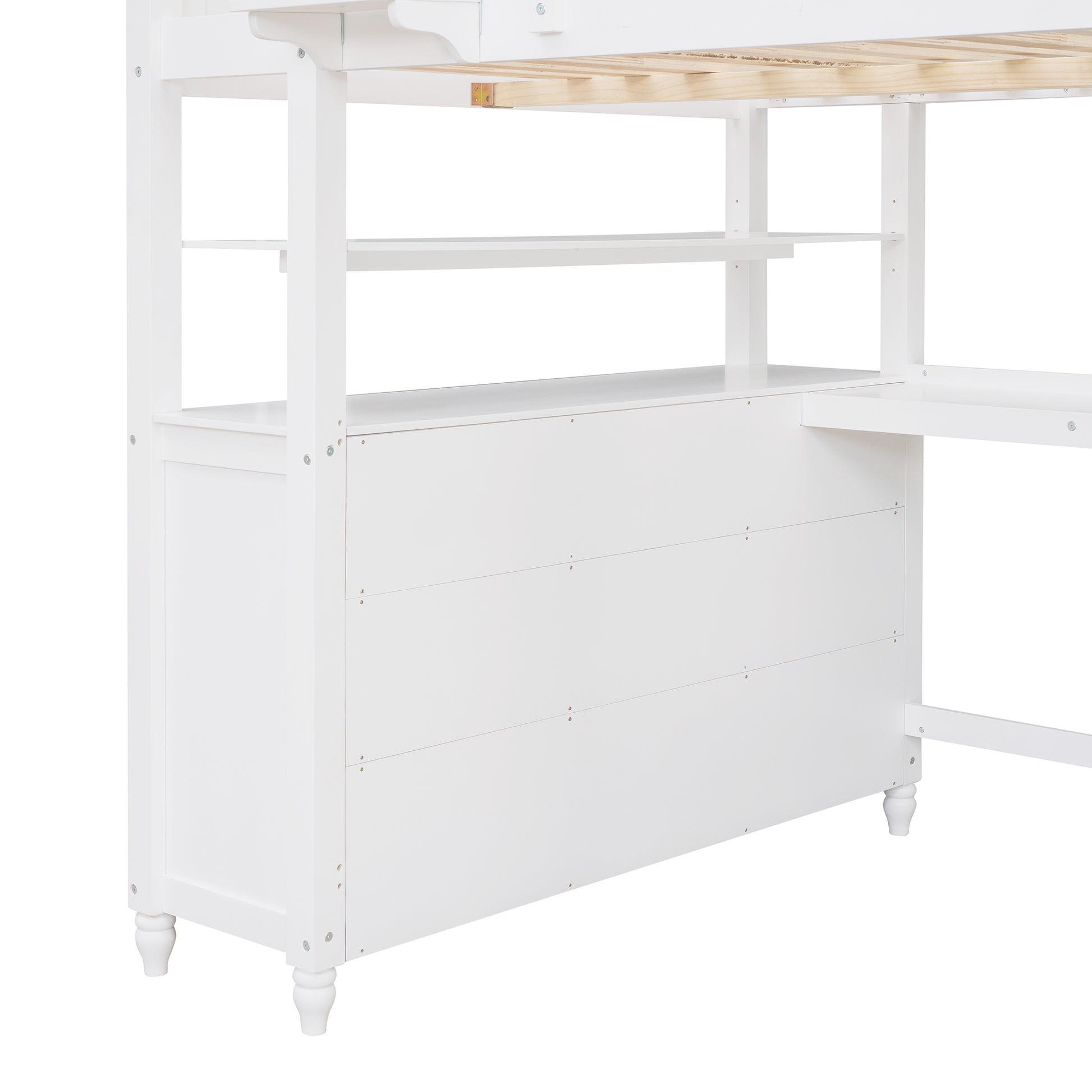 Full Size Loft Bed With Drawers And Desk, Wooden Loft Bed With Shelves White Old Sku:Lt001529Aak White Solid Wood