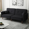 Convertible Sofa Bed With Wood Legs In Cotton Linen Fabric Black Black Foam Fabric