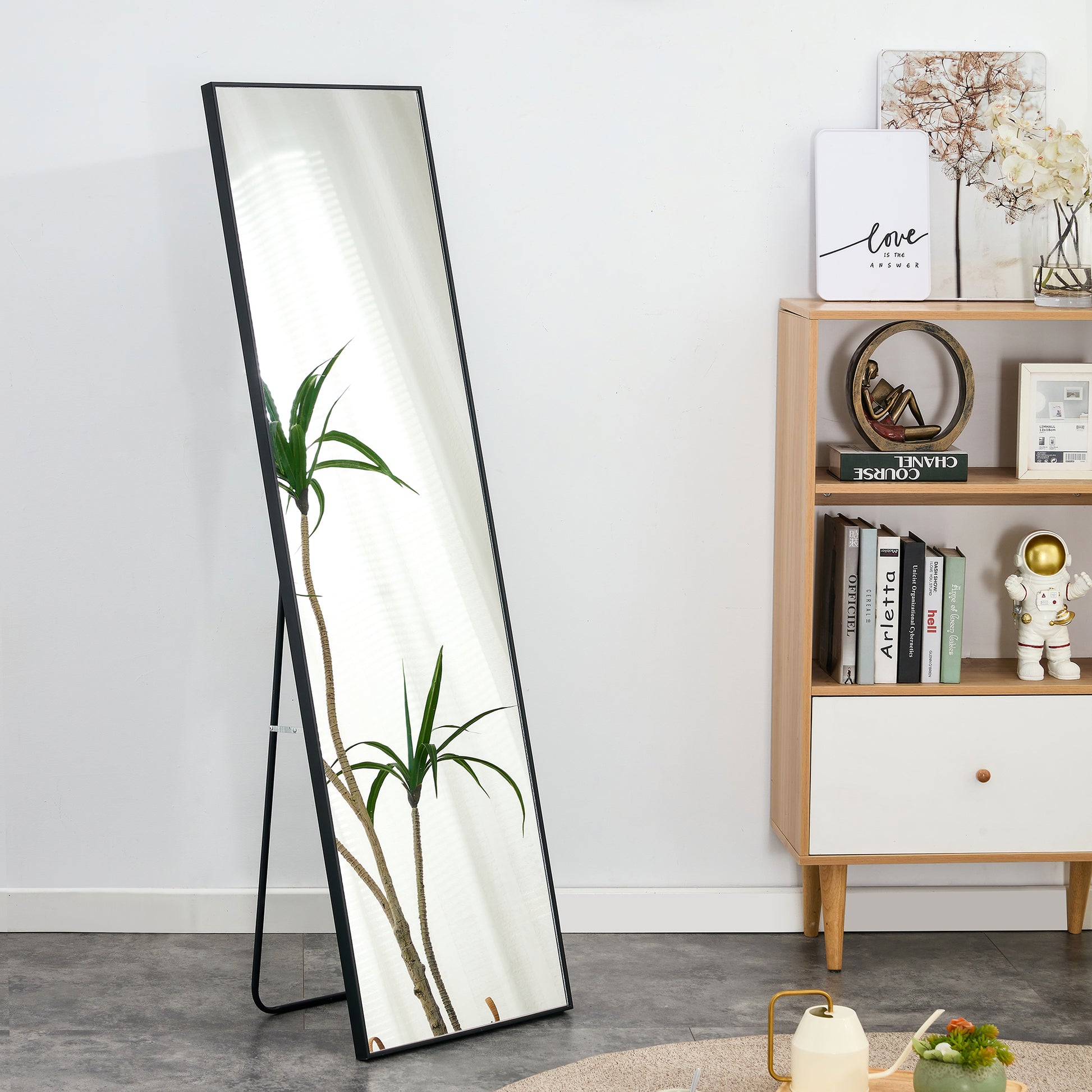 3Rd Generation Black Solid Wood Frame Full Length Mirror, Dressing Mirror, Bedroom Porch, Decorative Mirror, Clothing Store, Floor Mounted Large Mirror, Wall Mounted. 60 "* 17" W115155941 Black