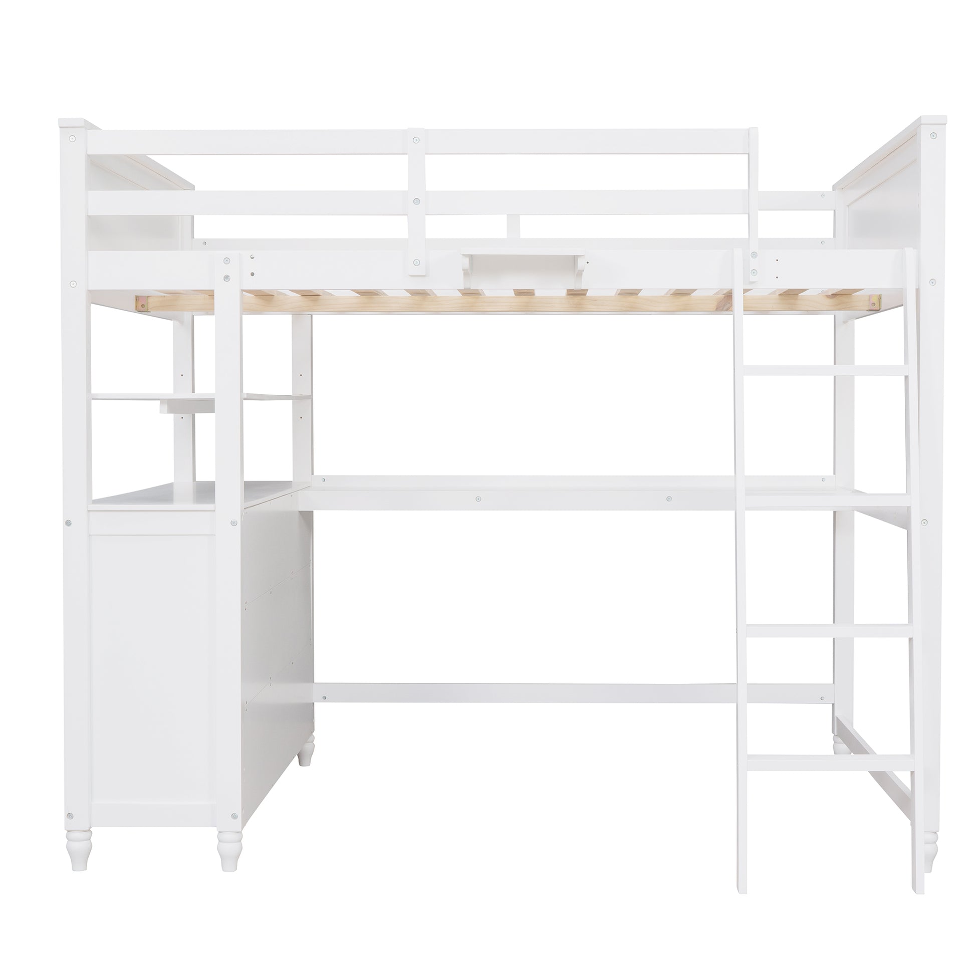 Full Size Loft Bed With Drawers And Desk, Wooden Loft Bed With Shelves White Old Sku:Lt001529Aak White Solid Wood