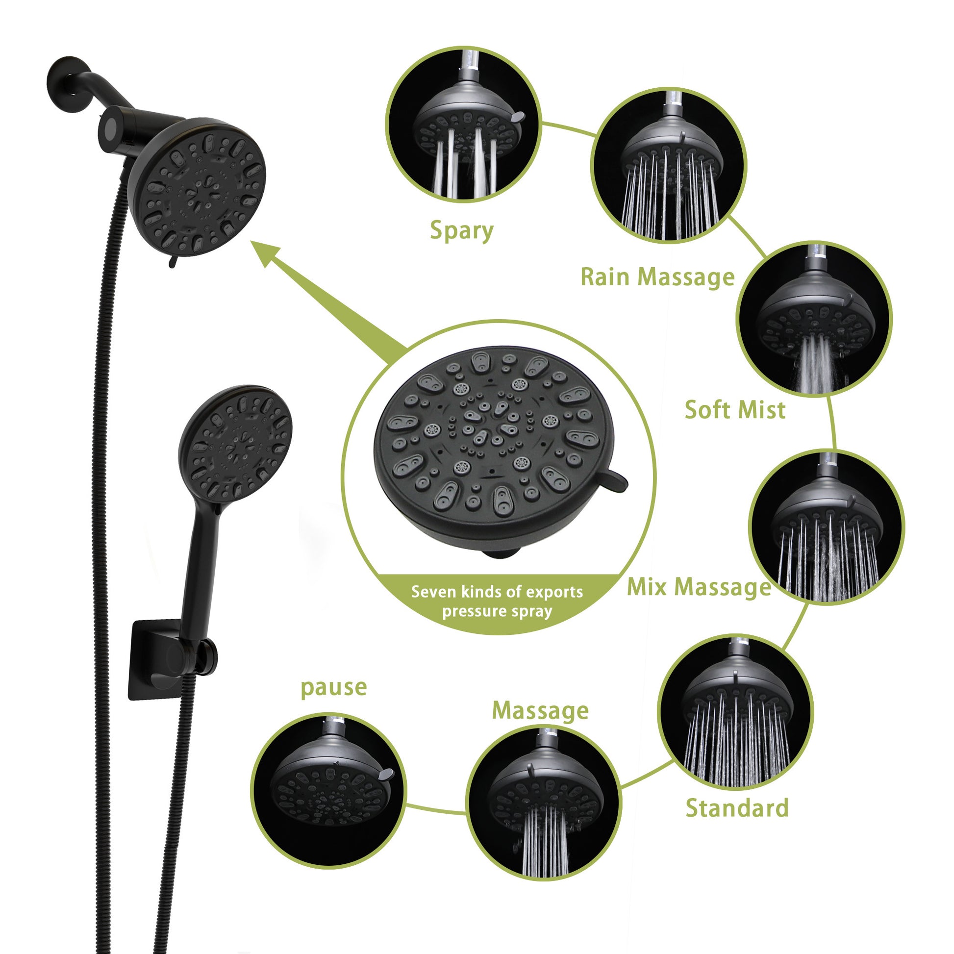 Multi Function Dual Shower Head Shower System With 4.7" Rain Showerhead, 7 Function Hand Shower, Matte Black Matte Black Plastic