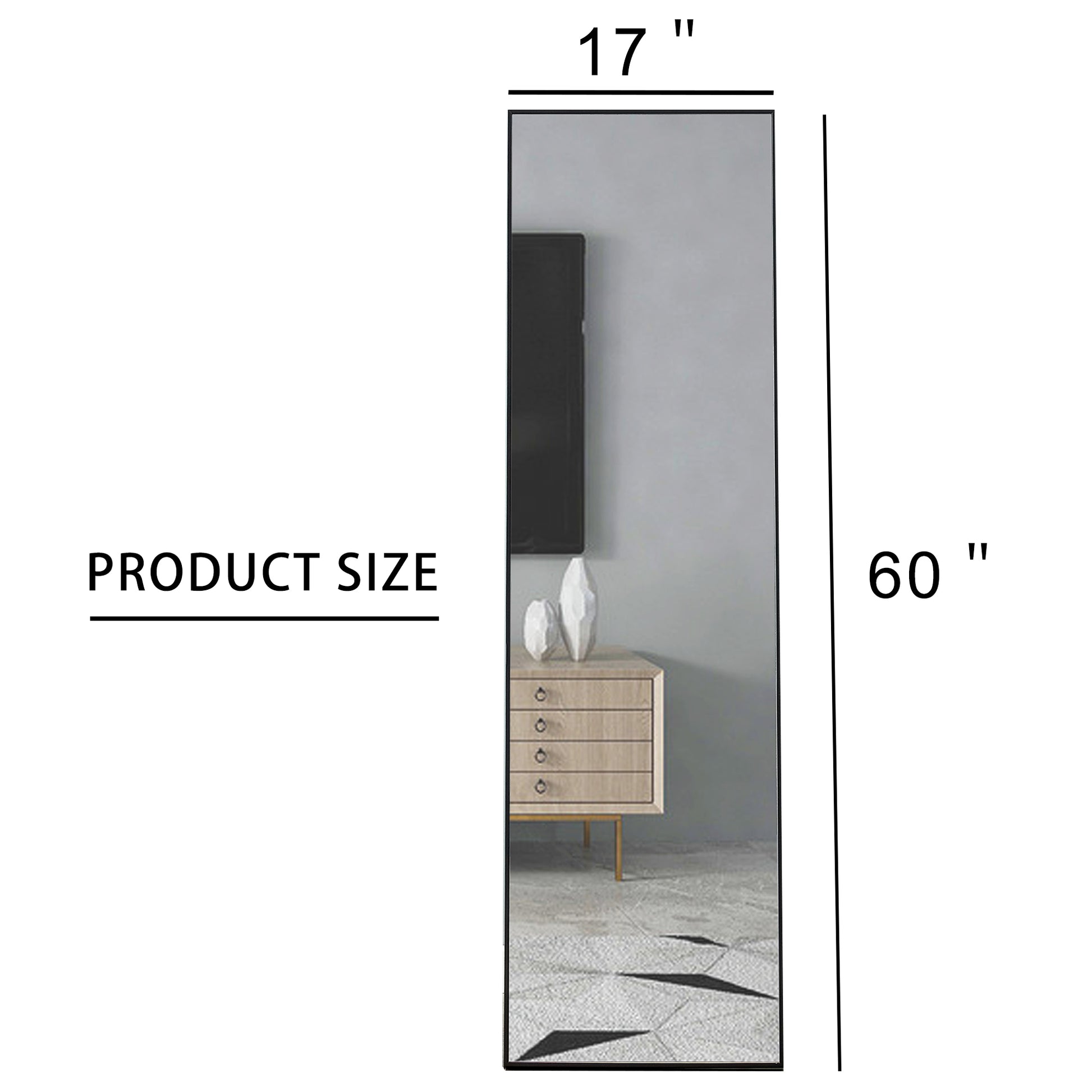 3Rd Generation Black Solid Wood Frame Full Length Mirror, Dressing Mirror, Bedroom Porch, Decorative Mirror, Clothing Store, Floor Mounted Large Mirror, Wall Mounted. 60 "* 17" W115155941 Black