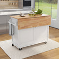 Kitchen Cart With Rubber Wood Drop Leaf Countertop, Concealed Sliding Barn Door Adjustable Height,Kitchen Island On 4 Wheels With Storage Cabinet And 2 Drawers,L52.2Xw30.5Xh36.6 Inch, White White Mdf