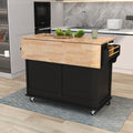 Kitchen Cart With Rubber Wood Drop Leaf Countertop, Concealed Sliding Barn Door Adjustable Height,Kitchen Island On 4 Wheels With Storage Cabinet And 2 Drawers,L52.2Xw30.5Xh36.6 Inch, Black Black Mdf