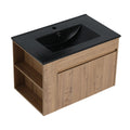 30 Inch Bathroom Vanity With Black Ceramic Basin And Adjust Open Shelf Kd Packing Imitative Oak Plywood