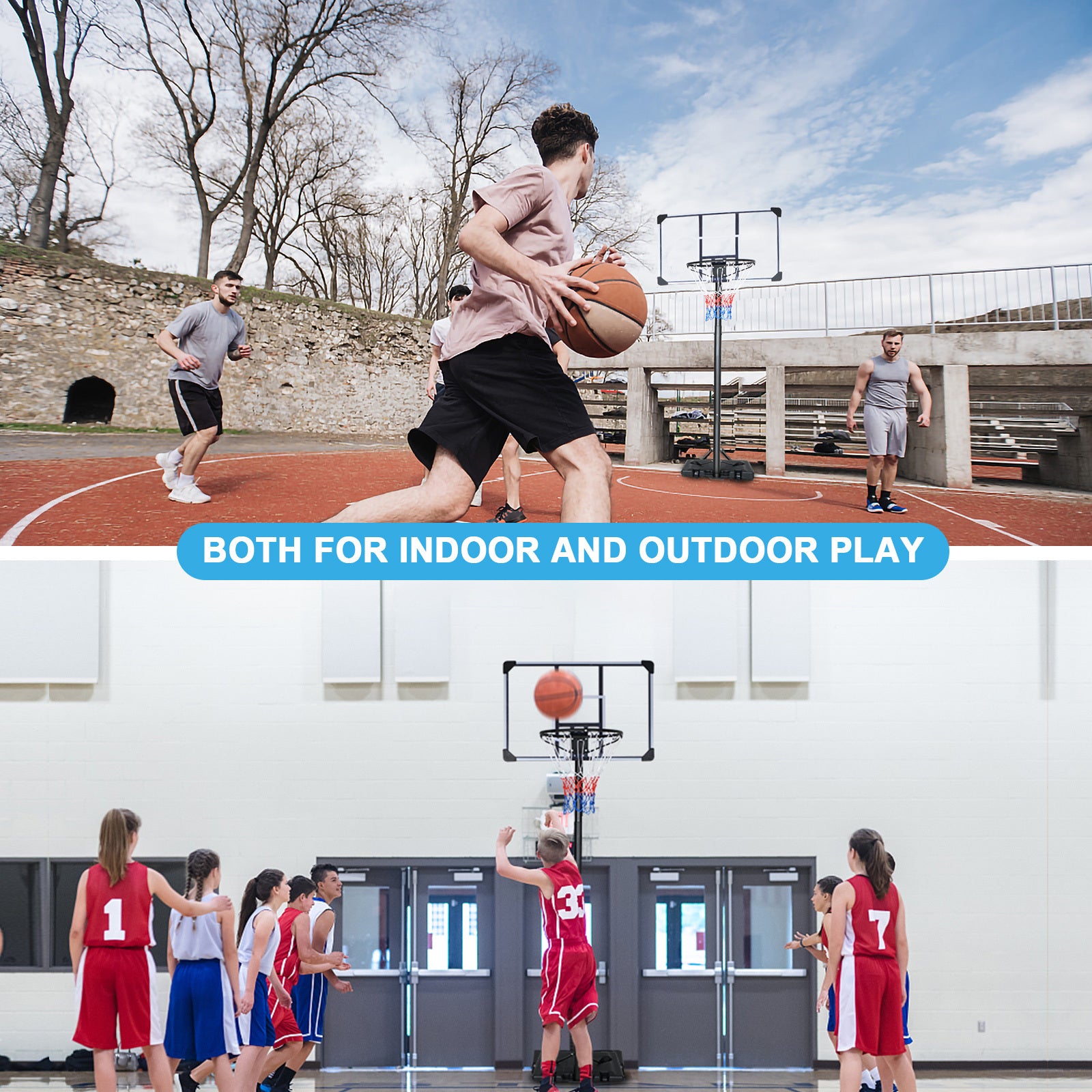 Portable Basketball Hoop & Goal Basketball Stand Height Adjustable 6.2 8.5Ft With 35.4Inch Transparent Backboard & Wheels For Youth Teenagers Outdoor Indoor Basketball Goal Game Play Transparent Iron