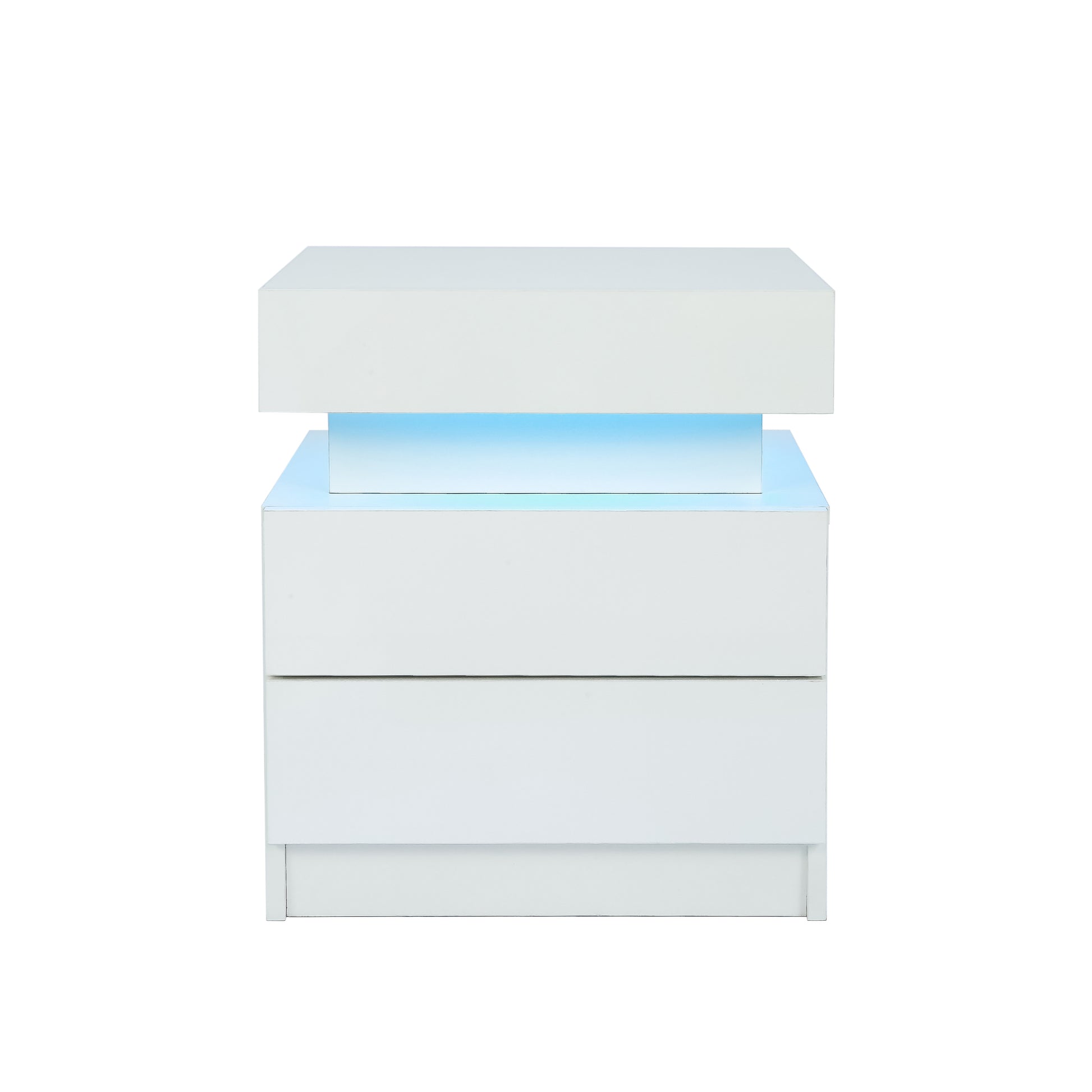 Led Nightstand Modern White Nightstand With Led Lights Wood Led Bedside Table Nightstand With 2 High Gloss Drawers For Bedroom White Abs Pc Particle Board