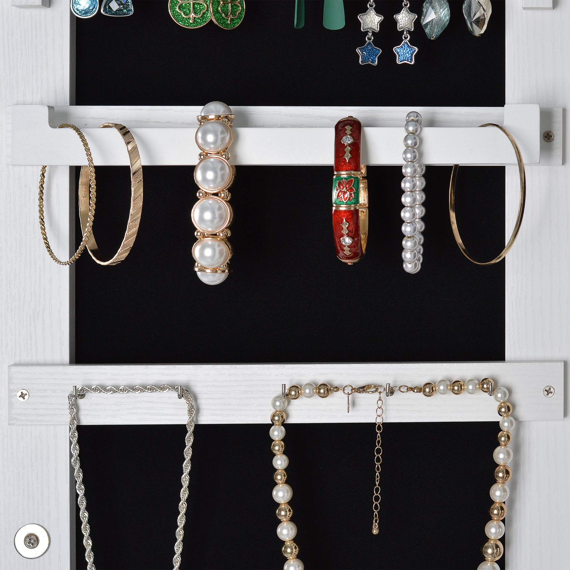 Full Mirror Fashion Simple Jewelry Storage Cabinet With Led Light Can Be Hung On The Door Or Wall White Mdf Mdf