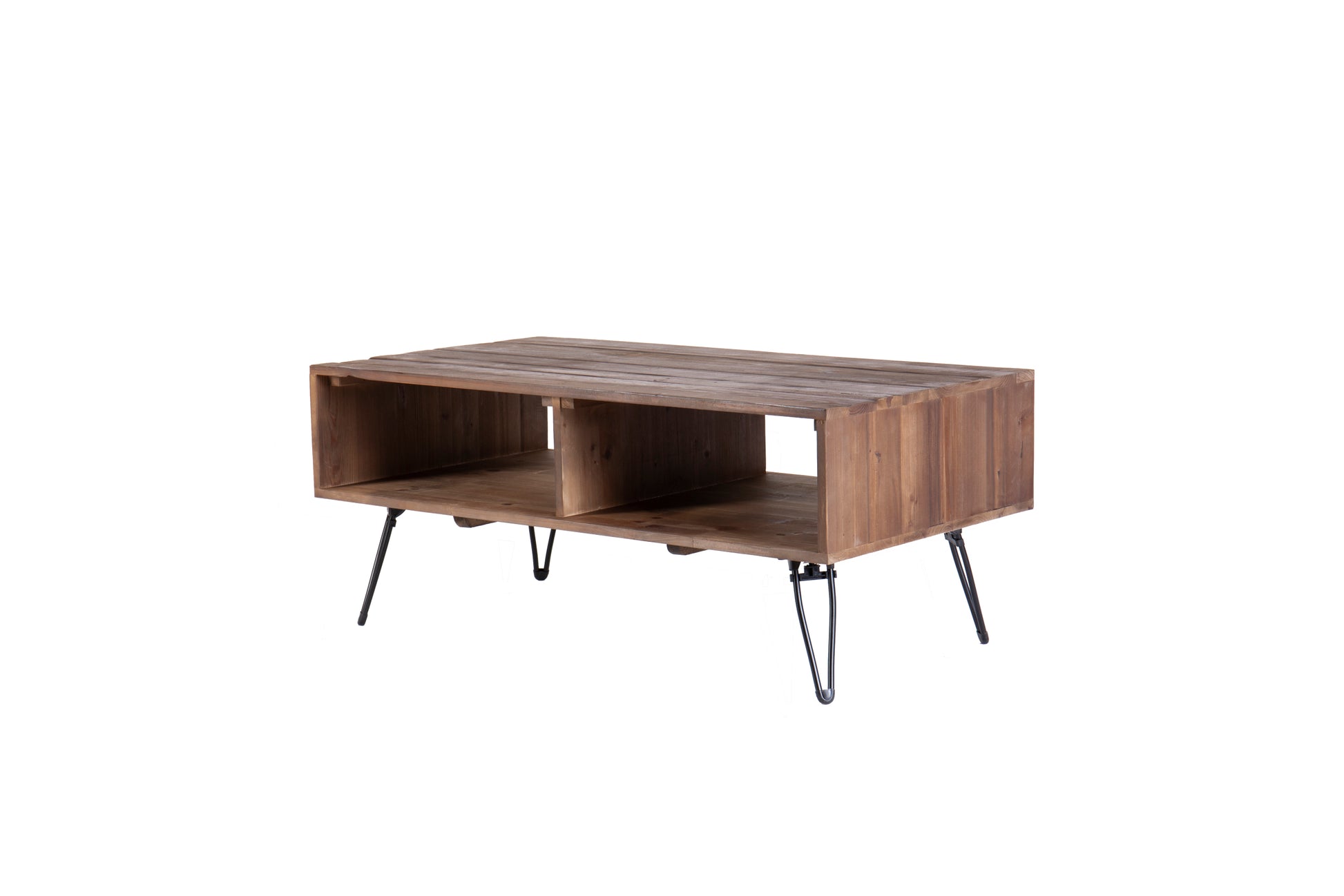 Reclaimed Wood Cocktail Table With Open Storage For Living Room, Metal Legs, Foldable, Black Natural Wood Finish Natural Solid Wood