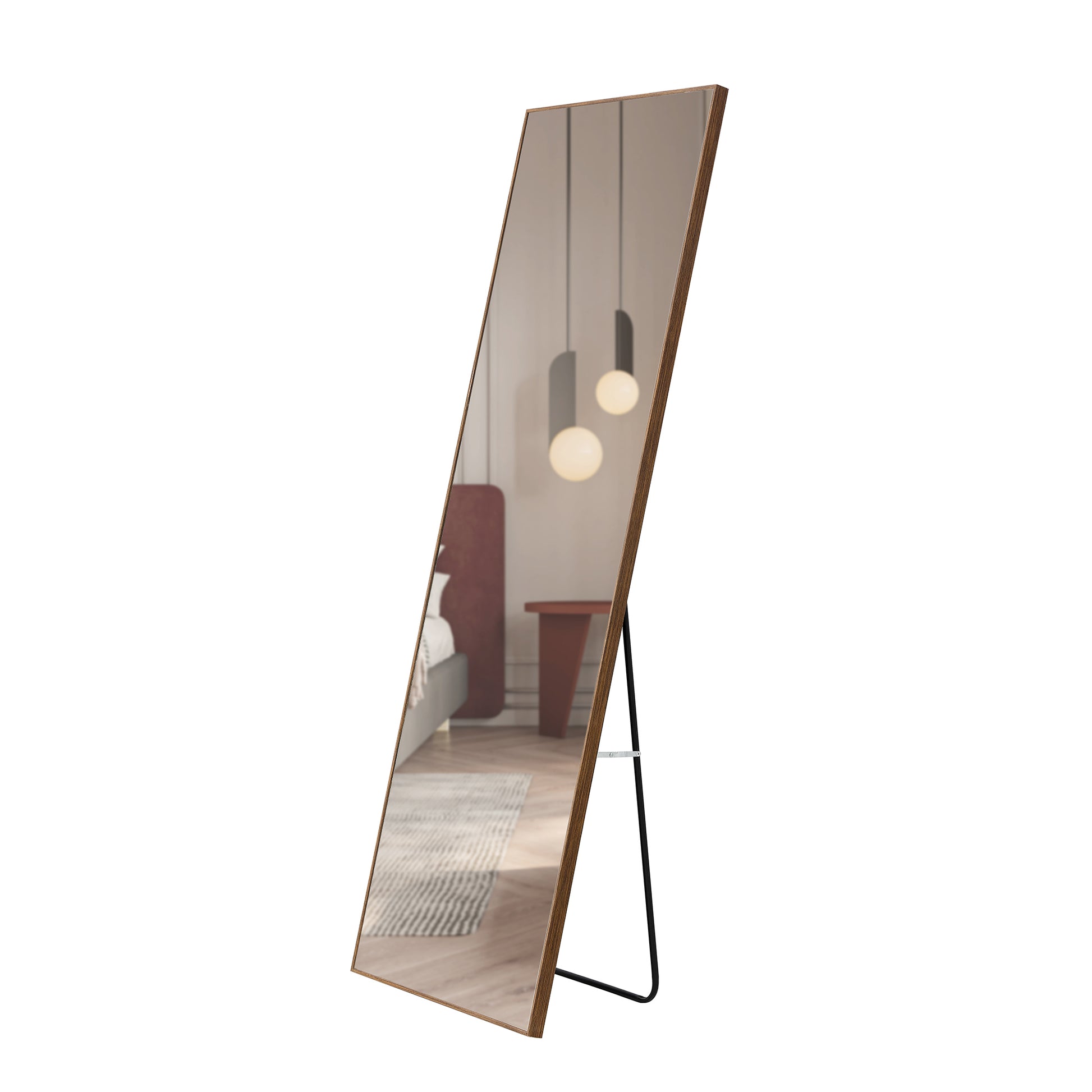 Brown Solid Wood Frame Full Length Mirror, Dressing Mirror, Bedroom Home Porch, Decorative Mirror, Clothing Store, Floor Mounted Large Mirror, Wall Mounted.63"*19" Brown Glass
