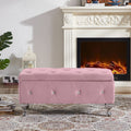 Storage Bench, Flip Top Entryway Bench Seat With Safety Hinge, Storage Chest With Padded Seat, Bed End Stool For Hallway Living Room Bedroom, Supports 250 Lb, Pink Velet Pink Velvet