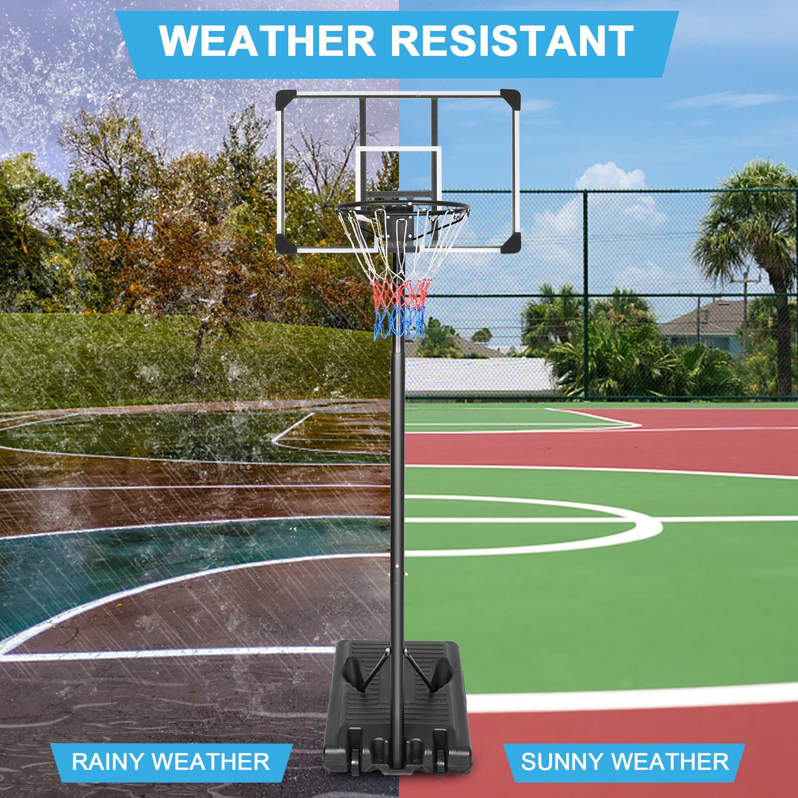 Portable Basketball Hoop & Goal Basketball Stand Height Adjustable 6.2 8.5Ft With 35.4Inch Transparent Backboard & Wheels For Youth Teenagers Outdoor Indoor Basketball Goal Game Play Transparent Iron