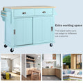 Kitchen Cart With Rubber Wood Drop Leaf Countertop, Concealed Sliding Barn Door Adjustable Height,Kitchen Island On 4 Wheels With Storage Cabinet And 2 Drawers,L52.2Xw30.5Xh36.6 Inch, Mint Green Mint Green Mdf