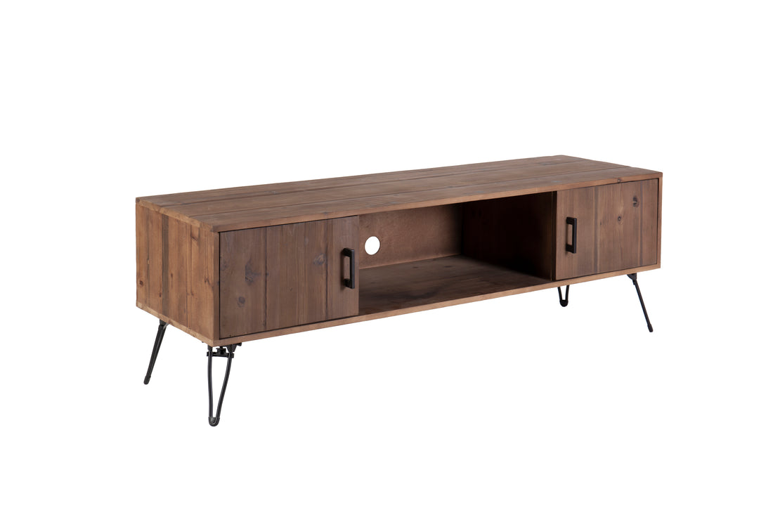 Industrial Style Reclaimed Wood Media Tv Stand With Storage Cabinet For Living Media Room Natural Solid Wood