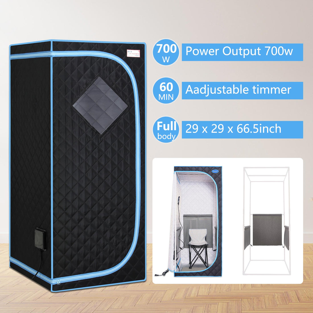 Portable Full Size Black Infrared Sauna Tent Personal Home Spa, With Infrared Panels, Heating Foot Pad,Controller, Foldable Chair ,Reading Light.Easy To Install.Fast Heating, With Fcc Certification. Black Polyester