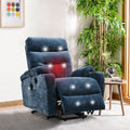 Liyasi Electric Power Lift Recliner Chair Sofa With Massage And Heat For Elderly, 3 Positions, 2 Side Pockets And Cup Holders, Usb Ports, High End Quality Fabric Blue Foam Fabric