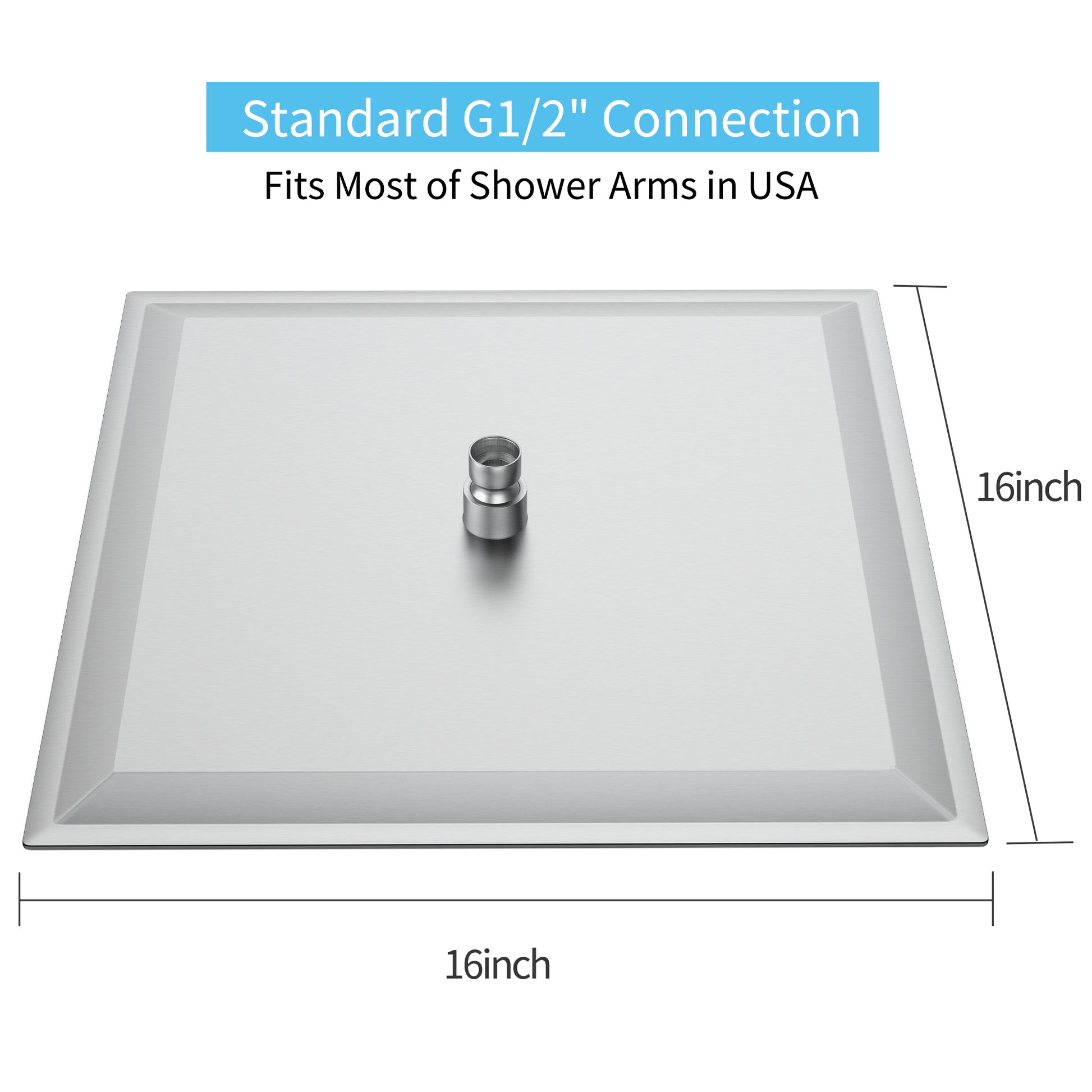 16 Inch Rain Shower Head, Square Ultra Thin 304 Stainless Steel High Pressure Shower Head Brushed Nickel Stainless Steel