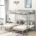 Full Over Twin&Twin Size Bunk Bed With Built In Shelf, Silver Full Silver Metal