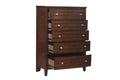 Dark Cherry Finish 1Pc Chest Of 5X Drawers Satin Nickel Tone Knobs Transitional Style Bedroom Furniture Brown Mix Bedroom Transitional Wood