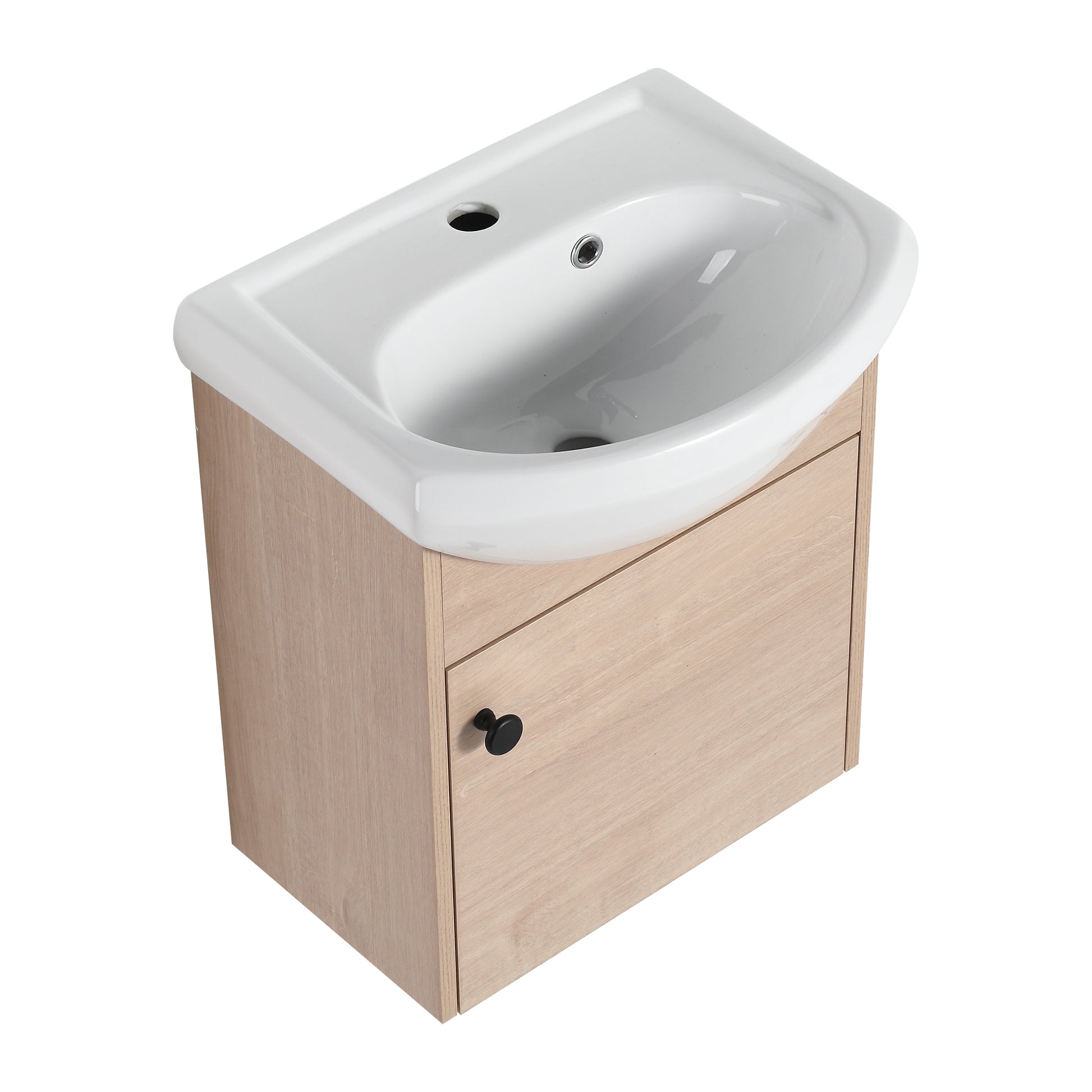 Small Size 18 Inch Bathroom Vanity With Ceramic Sink,Wall Mounting Design Kd Packing G Bvb02318Plo Plain Light Oak 1 Plywood