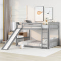 Full Over Full Bunk Bed With Slide And Ladder In Grey Color Grey Pine