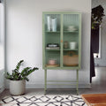 Mint Green Tall Freestanding Display Cupboard Stylish Fluted Glass Storage Cabinet With Glass Doors Three Detachable Shelves Bottom Space For Office Dining Room Living Room Bedside Entryway Mint