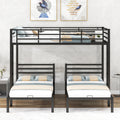 Full Over Twin&Twin Size Bunk Bed With Built In Shelf, Black Full Black Metal