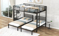 Full Over Twin&Twin Size Bunk Bed With Built In Shelf, Black Full Black Metal