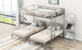 Full Over Twin&Twin Size Bunk Bed With Built In Shelf, Silver Full Silver Metal