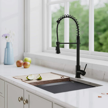 Single Handle Commercial Modern Matte Black Spring High Arc Kitchen Faucet Matte Black Stainless Steel