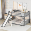 Full Over Full Bunk Bed With Slide And Ladder In Grey Color Grey Pine