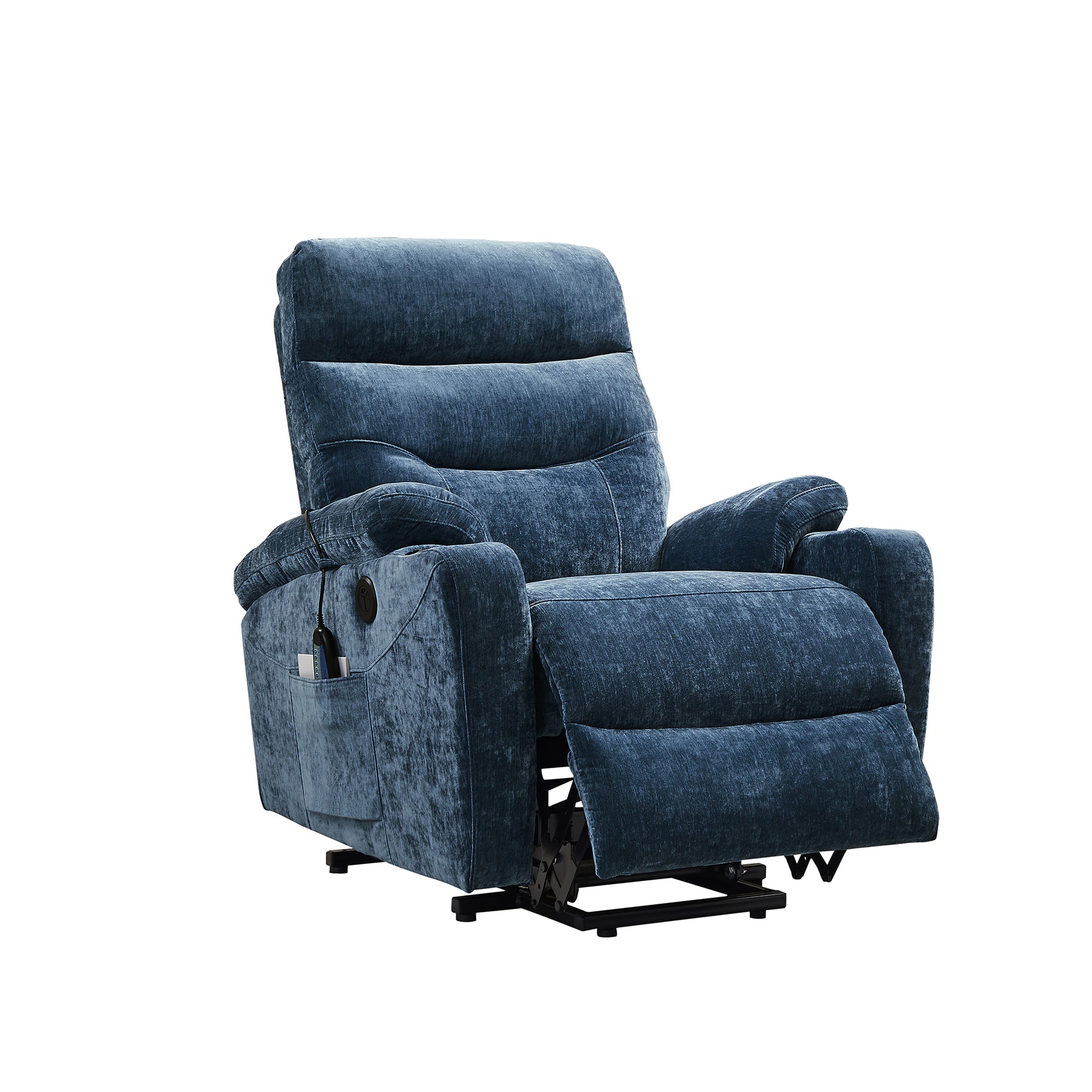 Liyasi Electric Power Lift Recliner Chair Sofa With Massage And Heat For Elderly, 3 Positions, 2 Side Pockets And Cup Holders, Usb Ports, High End Quality Fabric Blue Foam Fabric