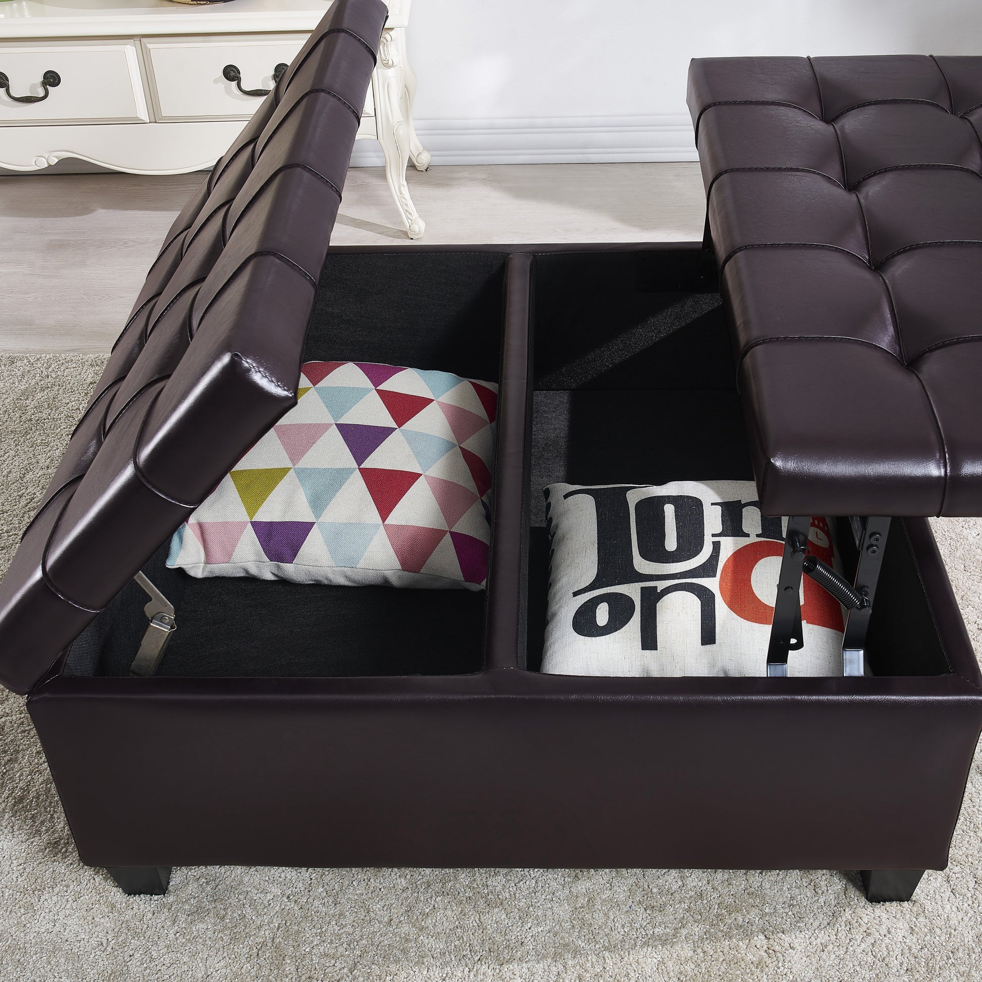 Large Square Faux Leather Storage Ottoman Coffee Table For Living Room & Bedroom Dark Brown Dark Brown Foam Pu