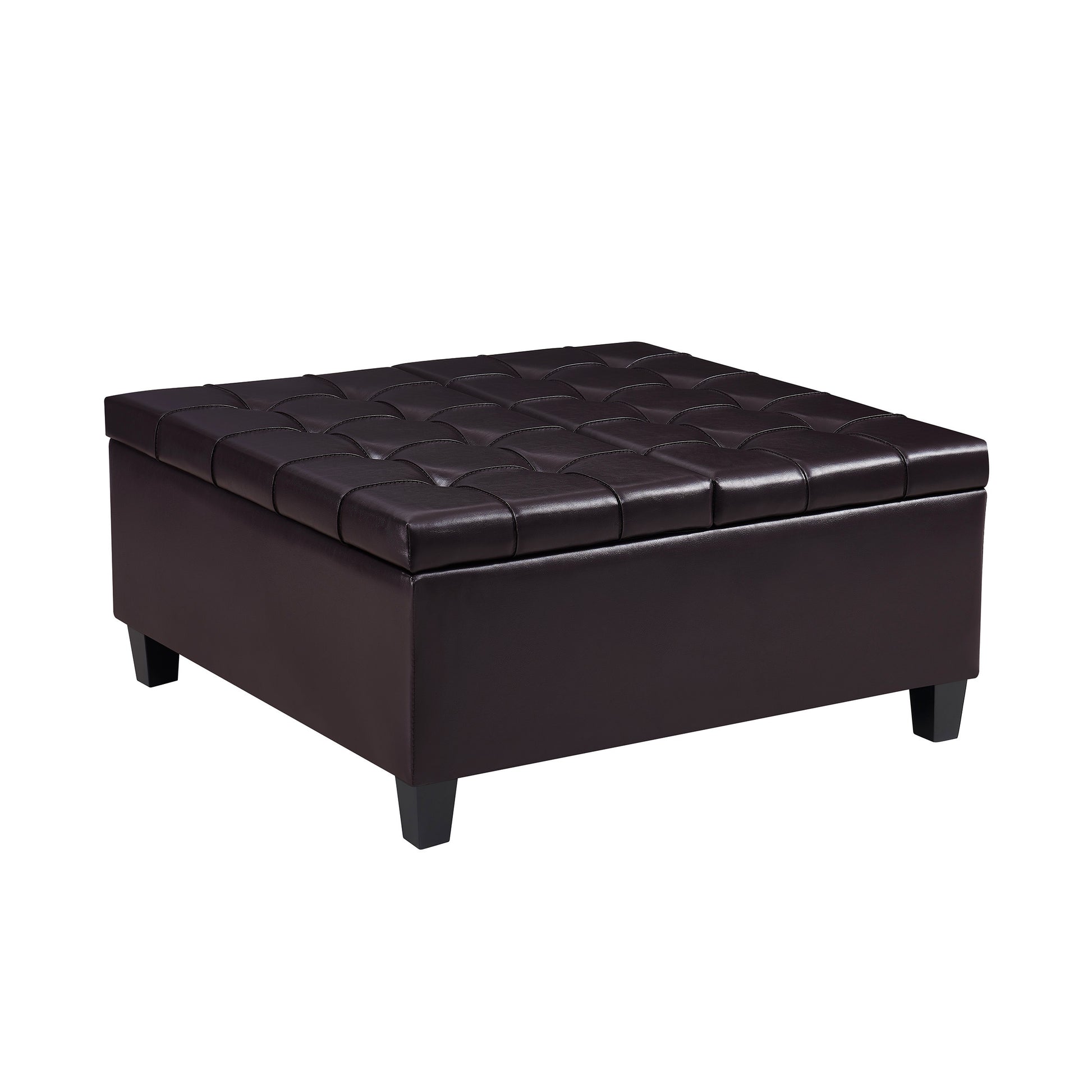 Large Square Faux Leather Storage Ottoman Coffee Table For Living Room & Bedroom Dark Brown Dark Brown Foam Pu