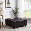 Large Square Faux Leather Storage Ottoman Coffee Table For Living Room & Bedroom Dark Brown Dark Brown Foam Pu