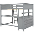 Full Size Loft Bed With Drawers And Desk, Wooden Loft Bed With Shelves Gray Old Sku:Lt001529Aae Gray Solid Wood