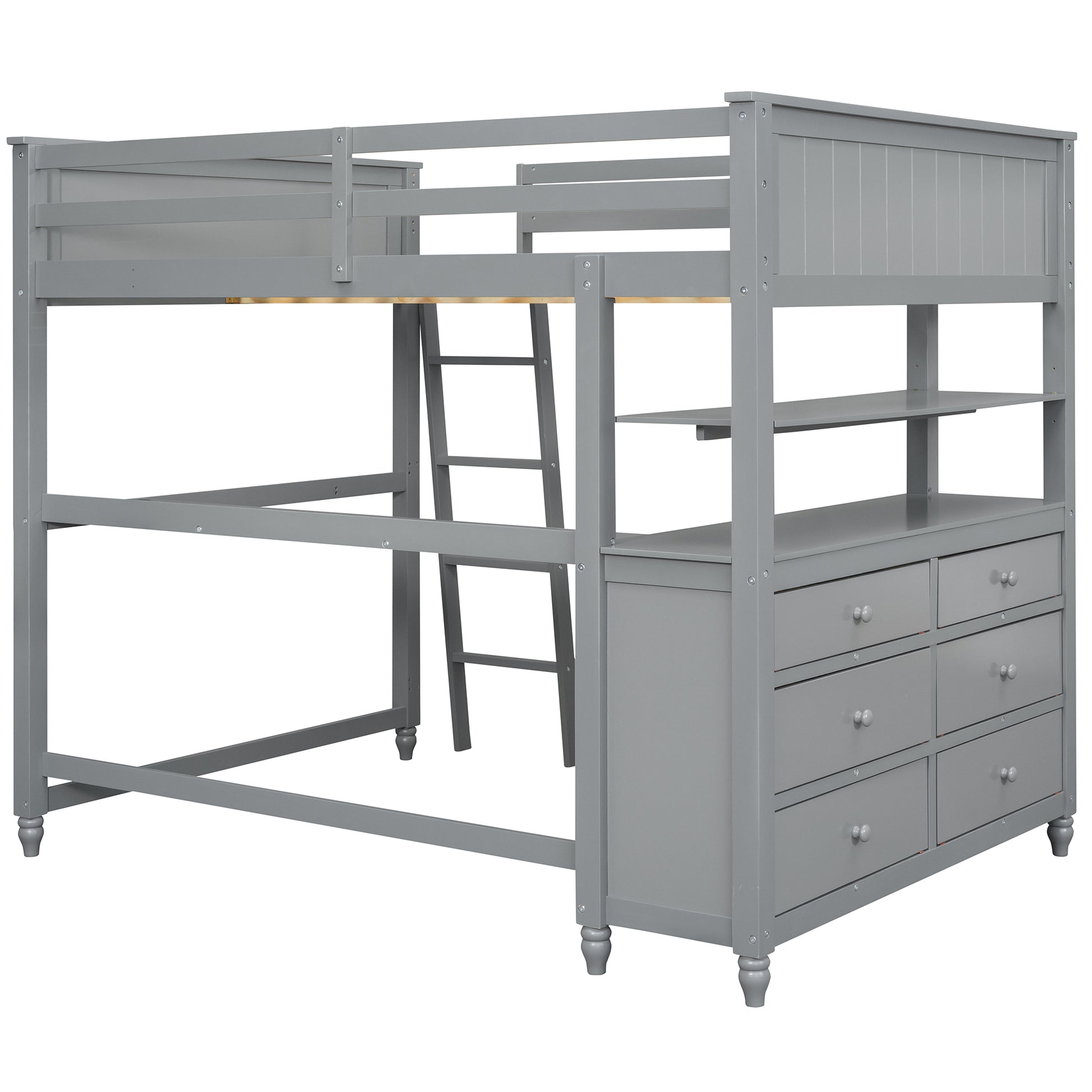 Full Size Loft Bed With Drawers And Desk, Wooden Loft Bed With Shelves Gray Old Sku:Lt001529Aae Gray Solid Wood