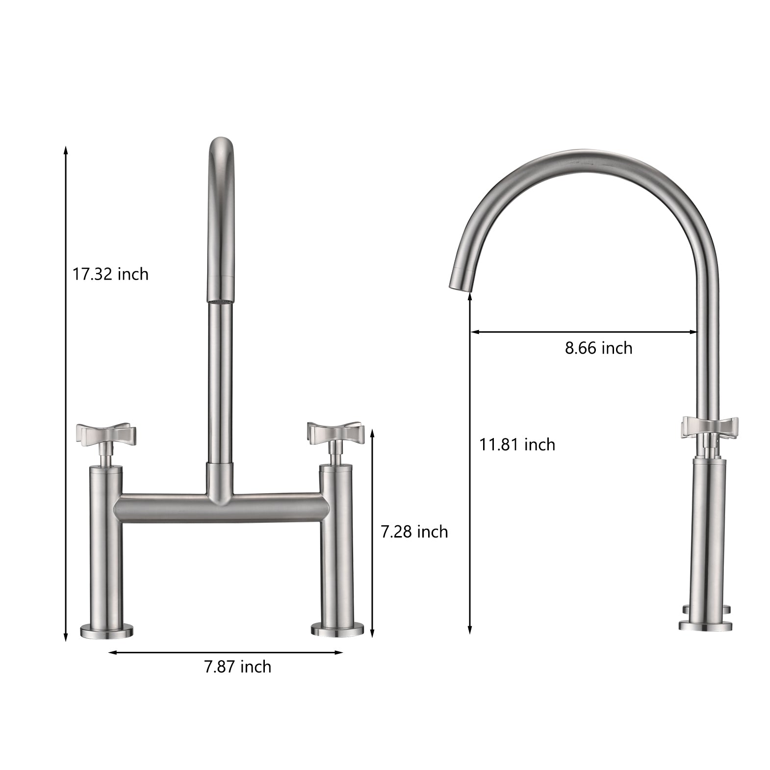 2 Handle Bridge Kitchen Faucet In Stainless Steel Brushed Nickel Stainless Steel