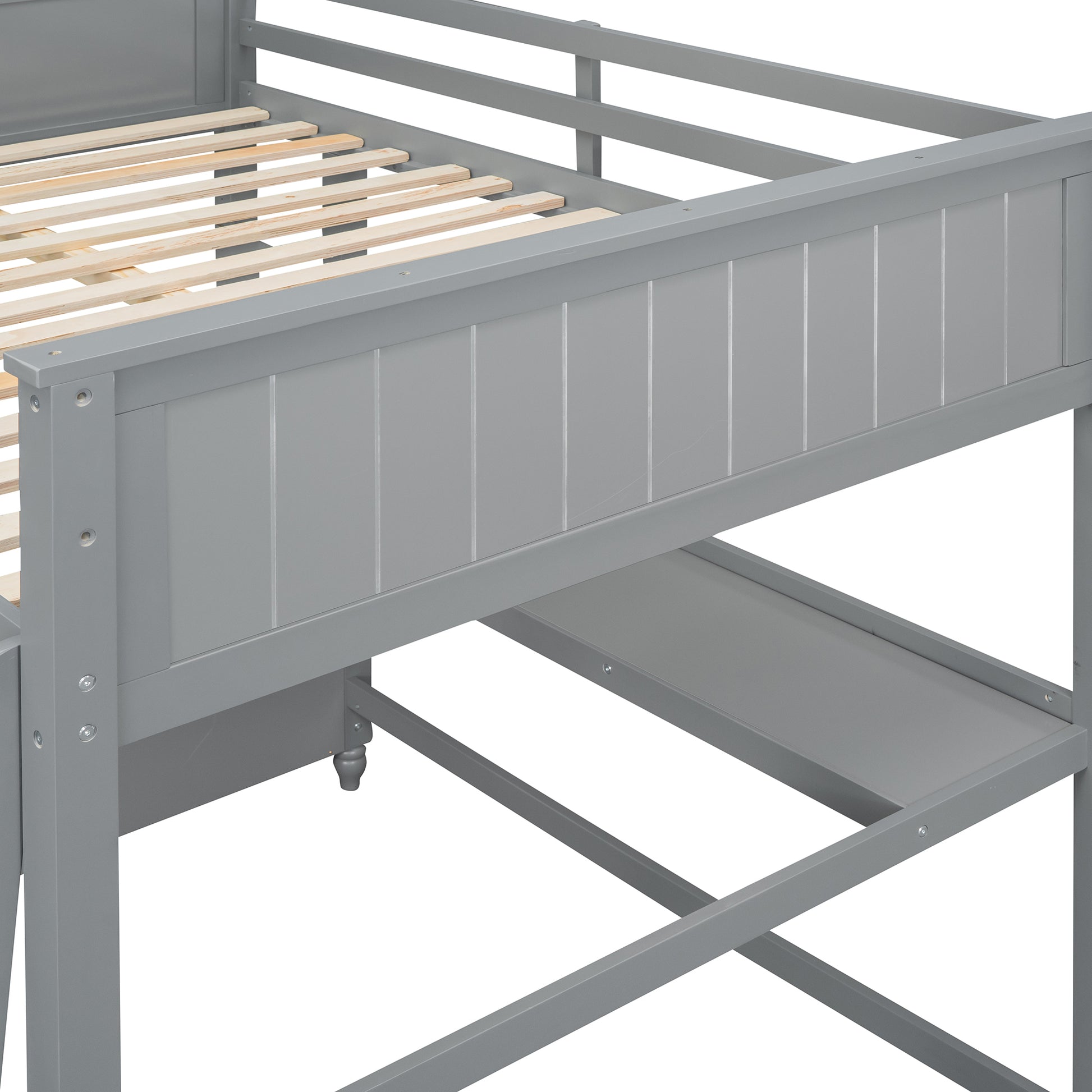 Full Size Loft Bed With Drawers And Desk, Wooden Loft Bed With Shelves Gray Old Sku:Lt001529Aae Gray Solid Wood