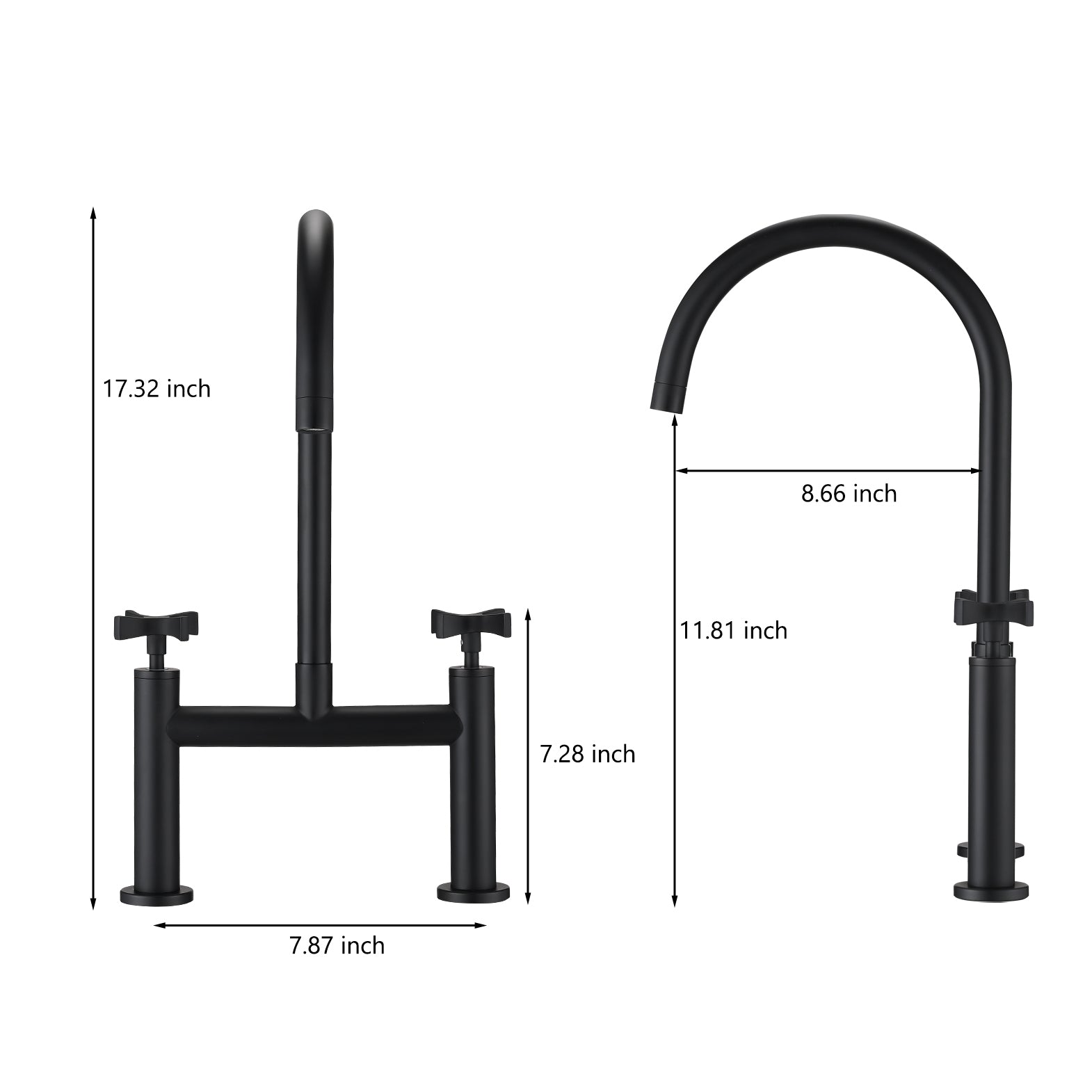 2 Handle Bridge Kitchen Faucet In Stainless Steel Matte Black Stainless Steel