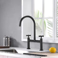 2 Handle Bridge Kitchen Faucet In Stainless Steel Matte Black Stainless Steel