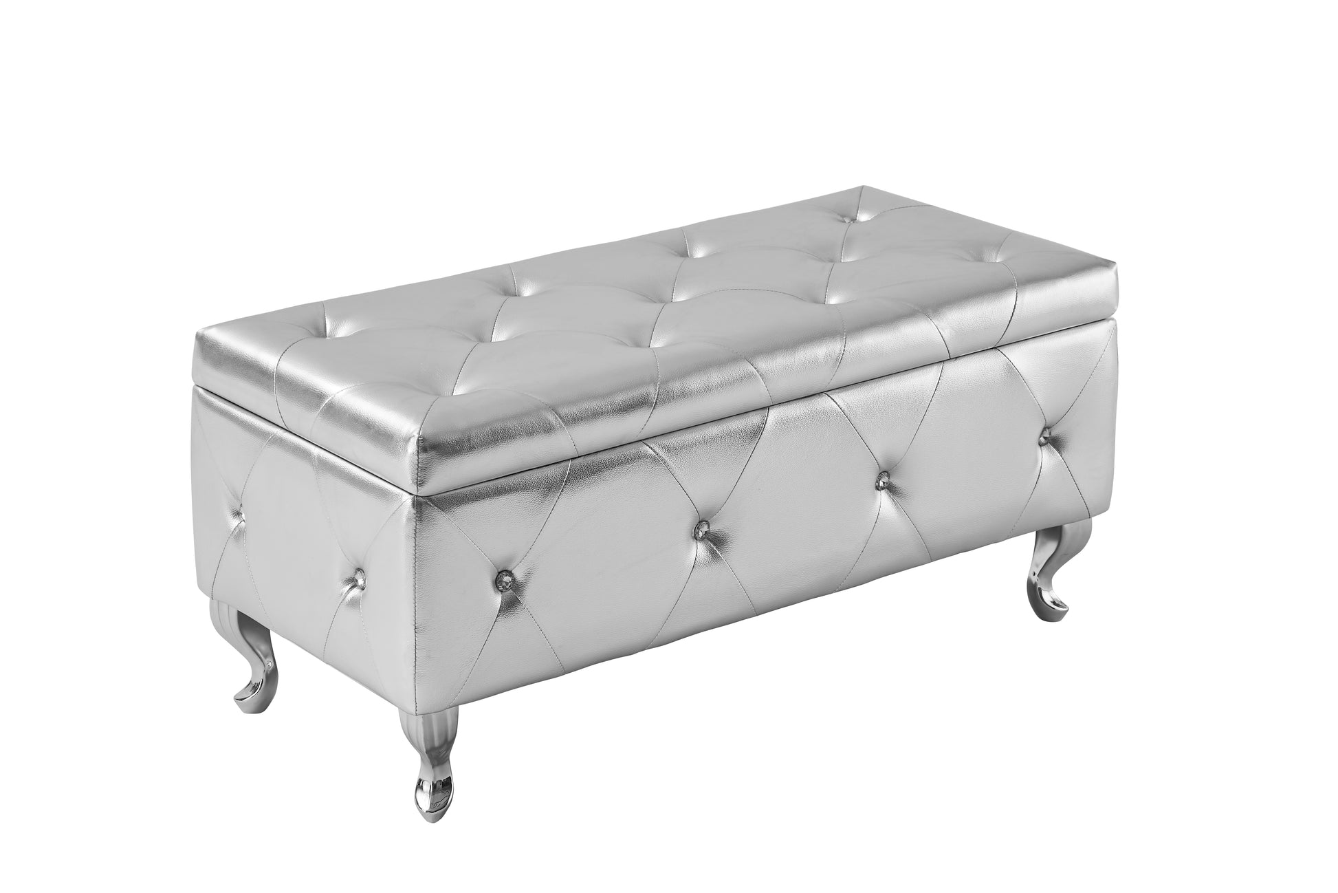 Storage Bench, Flip Top Entryway Bench Seat With Safety Hinge, Storage Chest With Padded Seat, Bed End Stool For Hallway Living Room Bedroom, Supports 250 Lbs,Silver Pu Silver Pu