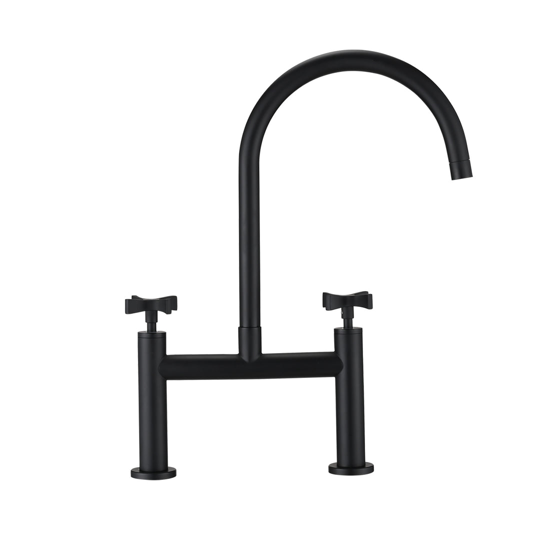 2 Handle Bridge Kitchen Faucet In Stainless Steel Matte Black Stainless Steel