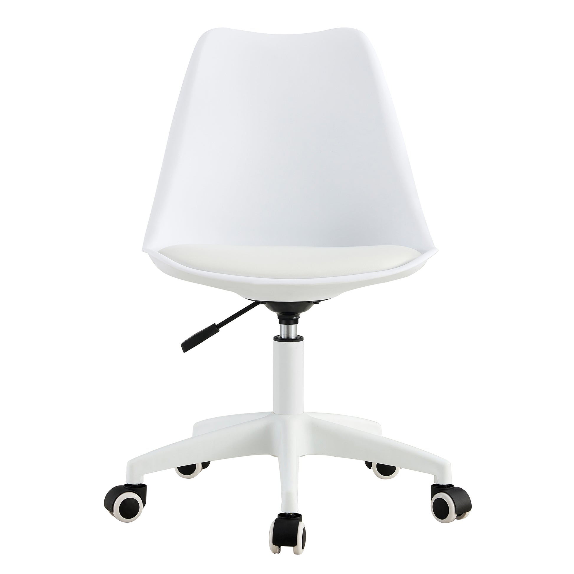 Modern Home Office Desk Chairs, Adjustable 360 Swivel Chair Engineering Plastic Armless Swivel Computer Chair With Wheels For Living Room, Bed Room Office Hotel Dining Room And White. White Plastic