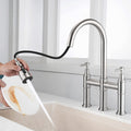 Double Handle Bridge Kitchen Faucet With Pull Down Spray Head Brushed Nickel Stainless Steel